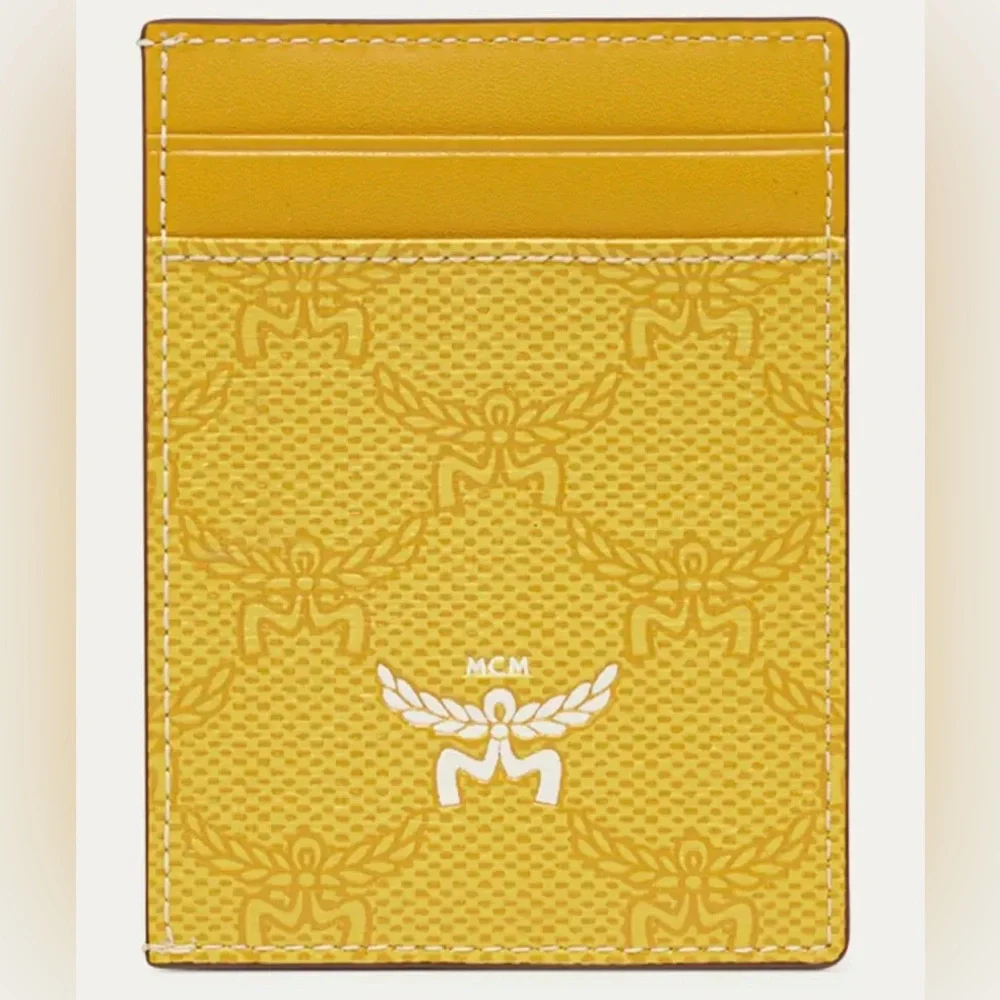 MCM Logo Himmel Lauretos Canvas Card Case Wallet in Lemon Gold